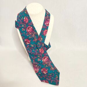 Rohde Royce Necktie Green  Burgundy Floral Pattern 100% Cotton